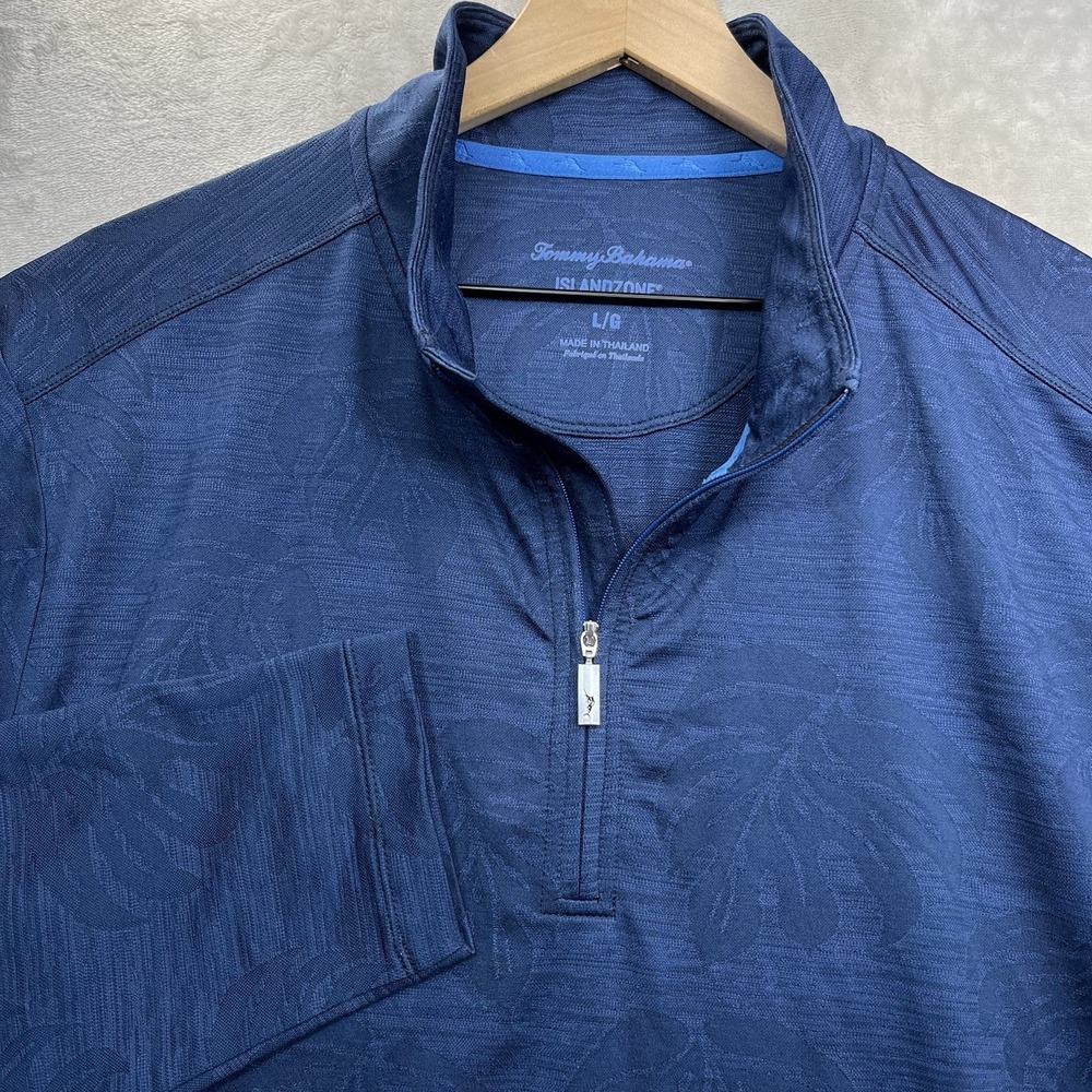 Tommy Bahama Men's L Monstera Fade Island Zone Half Zip Navy Blue
